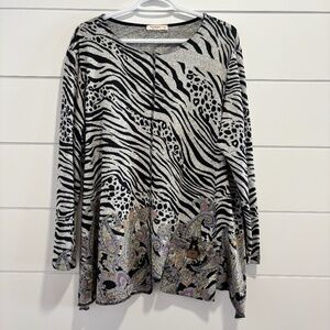 Jess & Jane animal and paisley print long sleeve top size XL